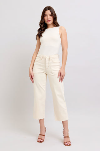 The Toni Ecru Crop Wide Jean