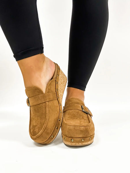 Corkys Tobacco Faux Suede Clogs