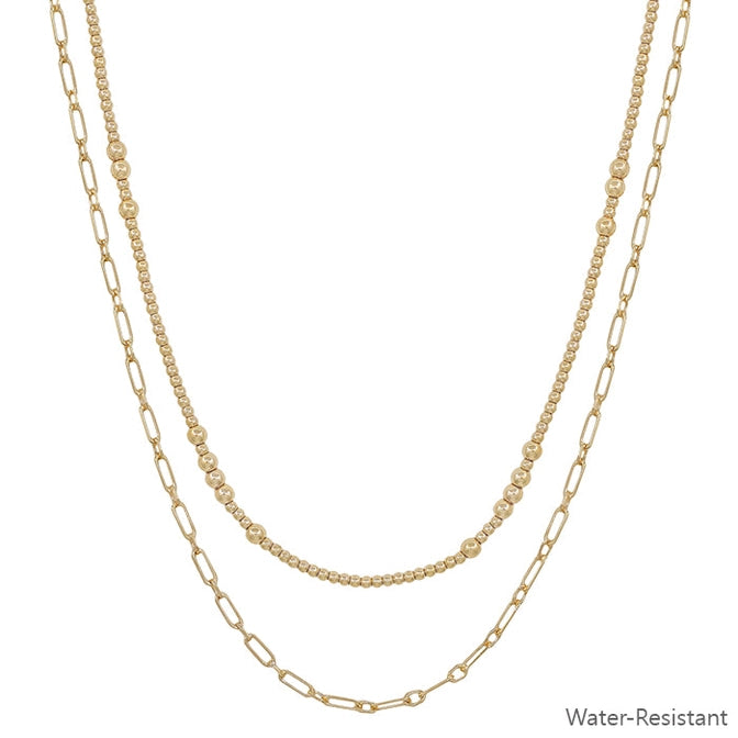 Double Gold Layered Beaded Necklace