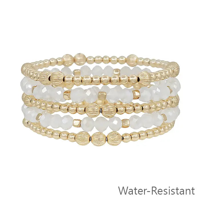 GOLD BEADED/WHITE GEMSTONE BRACELET SET