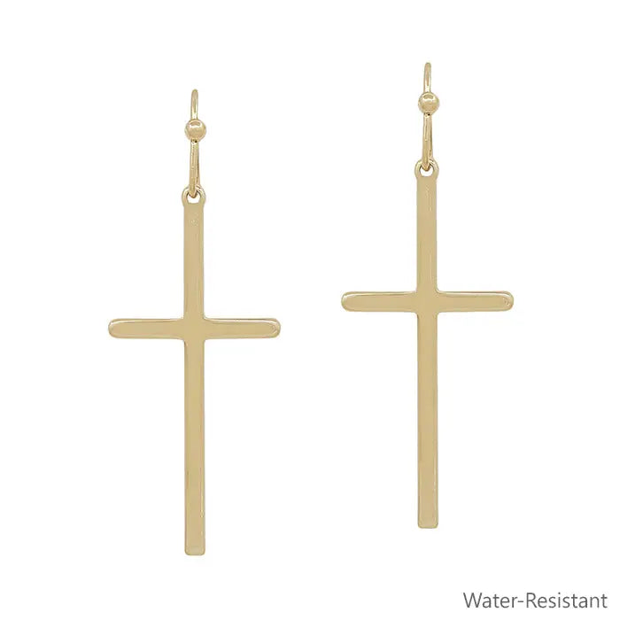 Brushed Gold Cross Earring