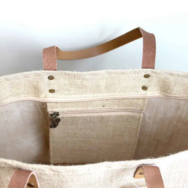 The Jute Natural Tote with Pocket