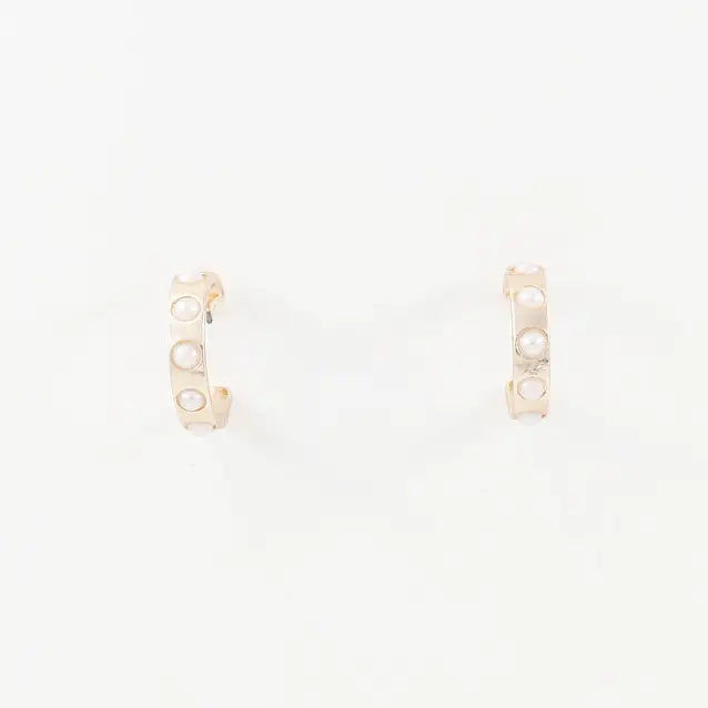 MATTE GOLD 1 " PEARL STUDDED EARRINGS