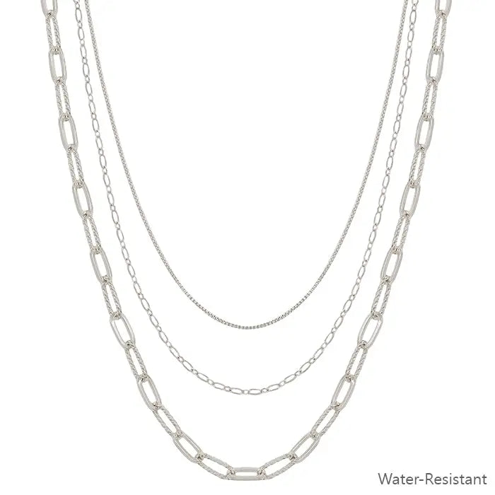 SILVER TRIPLE LAYER CHAIN NECKLACE