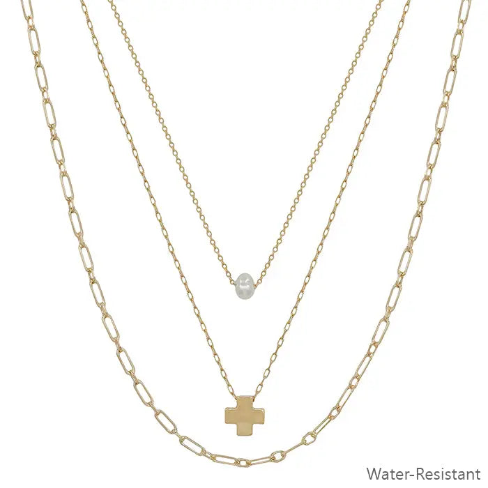 TRIPLE LAYER GOLD CROSS NECKLACE